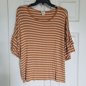 Fantastic Fawn Short Sleeve Stripe Shirt with Ruffle Sleeves Size Medium